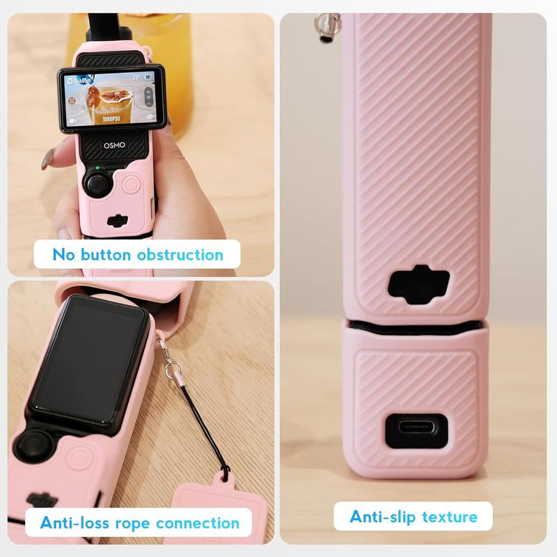 BRDRC the Latest DJI Osmo Pocket 3 Case 2025 Soft Silicone Protective Cover with Detachable Handle & Lens Protection for DJI Osmo Pocket 3 Creator Combo - Pink
