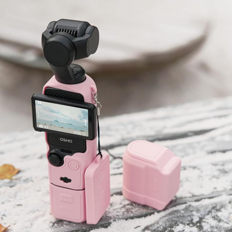 BRDRC the Latest DJI Osmo Pocket 3 Case 2025 Soft Silicone Protective Cover with Detachable Handle & Lens Protection for DJI Osmo Pocket 3 Creator Combo - Pink