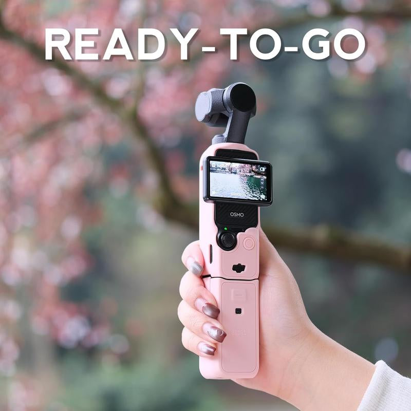 BRDRC the Latest DJI Osmo Pocket 3 Case 2025 Soft Silicone Protective Cover with Detachable Handle & Lens Protection for DJI Osmo Pocket 3 Creator Combo - Pink