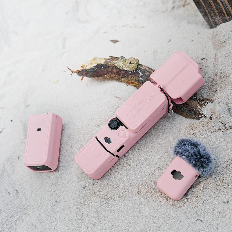 BRDRC the Latest DJI Osmo Pocket 3 Case 2025 Soft Silicone Protective Cover with Detachable Handle & Lens Protection for DJI Osmo Pocket 3 Creator Combo - Pink