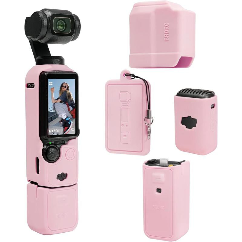 BRDRC the Latest DJI Osmo Pocket 3 Case 2025 Soft Silicone Protective Cover with Detachable Handle & Lens Protection for DJI Osmo Pocket 3 Creator Combo - Pink