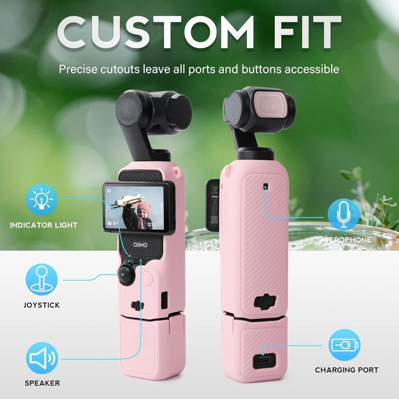 BRDRC the Latest DJI Osmo Pocket 3 Case 2025 Soft Silicone Protective Cover with Detachable Handle & Lens Protection for DJI Osmo Pocket 3 Creator Combo - Pink