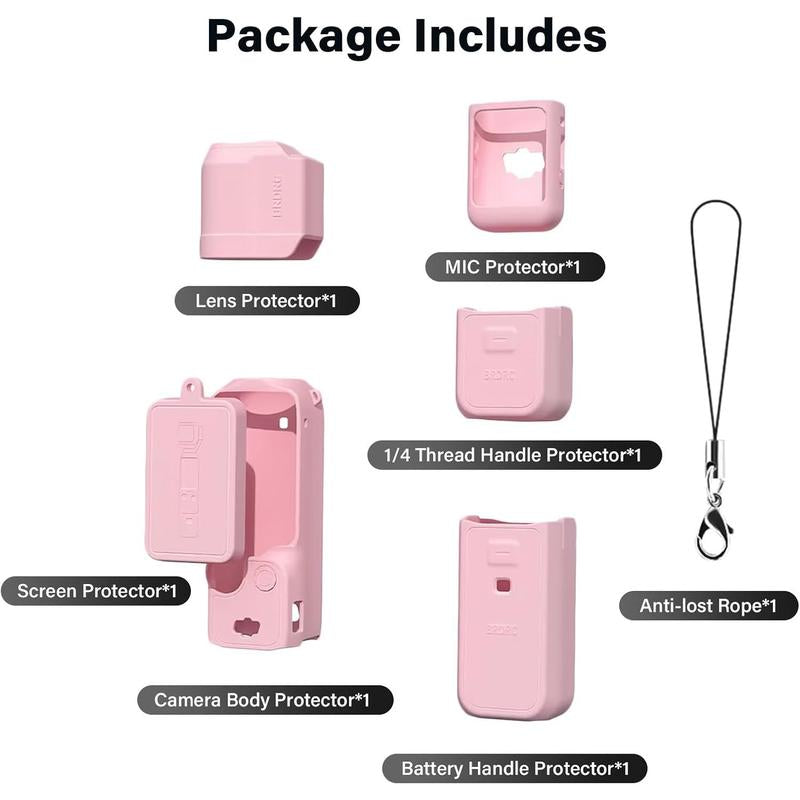 BRDRC the Latest DJI Osmo Pocket 3 Case 2025 Soft Silicone Protective Cover with Detachable Handle & Lens Protection for DJI Osmo Pocket 3 Creator Combo - Pink