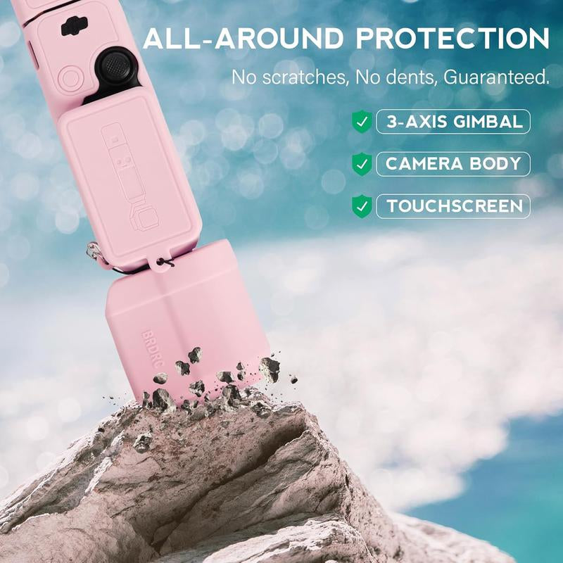 BRDRC the Latest DJI Osmo Pocket 3 Case 2025 Soft Silicone Protective Cover with Detachable Handle & Lens Protection for DJI Osmo Pocket 3 Creator Combo - Pink