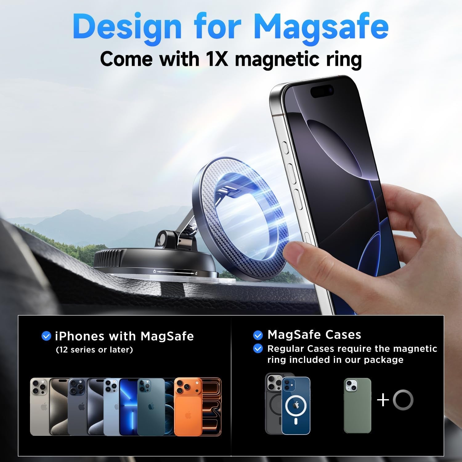 Car Phone Holder for Magsafe [78+LBS Strongest Suction & 2400Gf Magnetic] 360° Adjustable Car Phone Mount, Phone Holders for Your Car for Iphone 17 Pro Max 16 15 14 13 12 Air plus (Carbon Fiber)