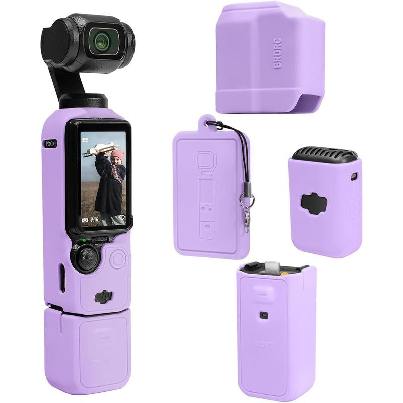 BRDRC the Latest DJI Osmo Pocket 3 Case 2025 Soft Silicone Protective Cover with Detachable Handle & Lens Protection for DJI Osmo Pocket 3 Creator Combo - Pink